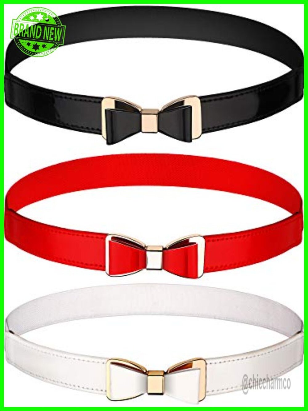 Skinny Stretchy Waist Belt Set Faux Leather Bow Buckle